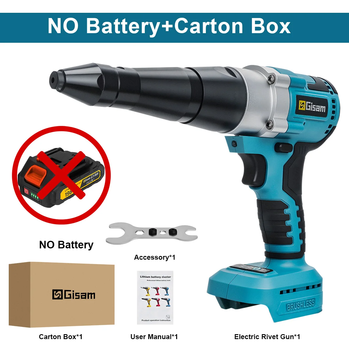 Pistolet à Riveter électrique Sans Fil 26V - 2 Batteries 4Ah, Tête M3 à M12, éclairage LED, Portable