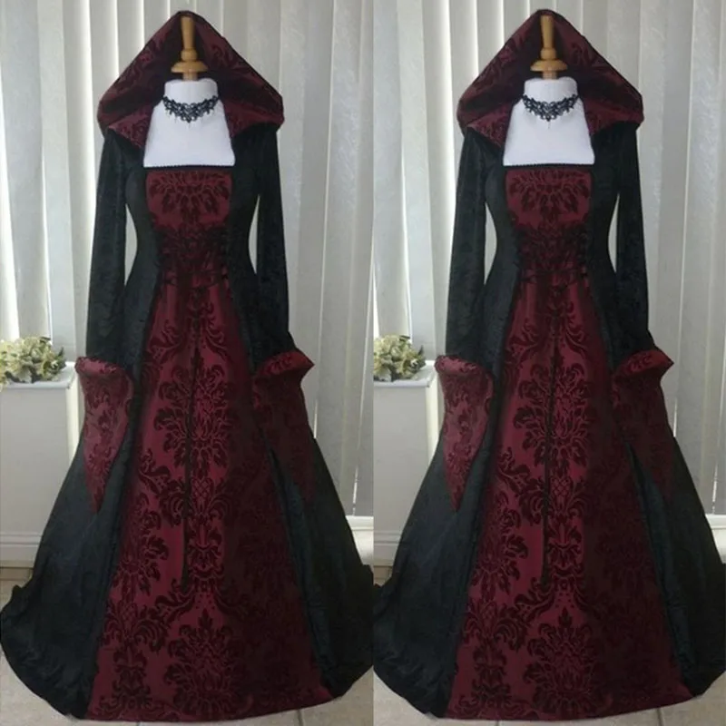 

2022 Women Medieval Gothic Dress Steampunk Victorian Costumes Vintage Stage Vestidos Halloween Cosplay Long Party Dresses