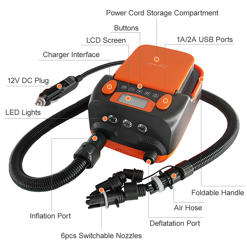 電動 エアーポンプ SUPポンプ 高圧 20 PSI ゴムボート エアー