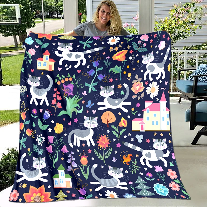 

Cartoon cat HD Printed Flannel Blanket，baby、girl、boy、office、camping Picnic Blankets for Children，Sofa Blanket，Soft Thin Blanket