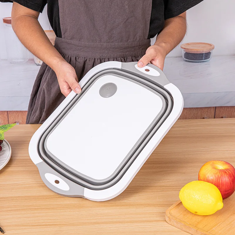 

3 In 1 Collapsible Cutting Board Foldable Chopping Board Kitchen Supplies Sink Wash Basin Drain Basket Camping Dishes Sink Tool