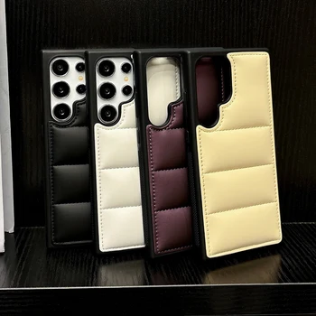 Soft Silicone Fabric down Jacket Phone Case for Samsung Galaxy S25/S24/S22 plus Ultra - Solid Color Shockproof Wave Puffer Cover