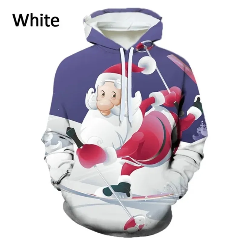 thumbnail image 1 of Sudadera con capucha con estampado 3D de Papá Noel y muñeco de nieve para hombre, sudadera informal holgada de manga larga con capucha y diseño de Feliz Navidad, 1 of 5