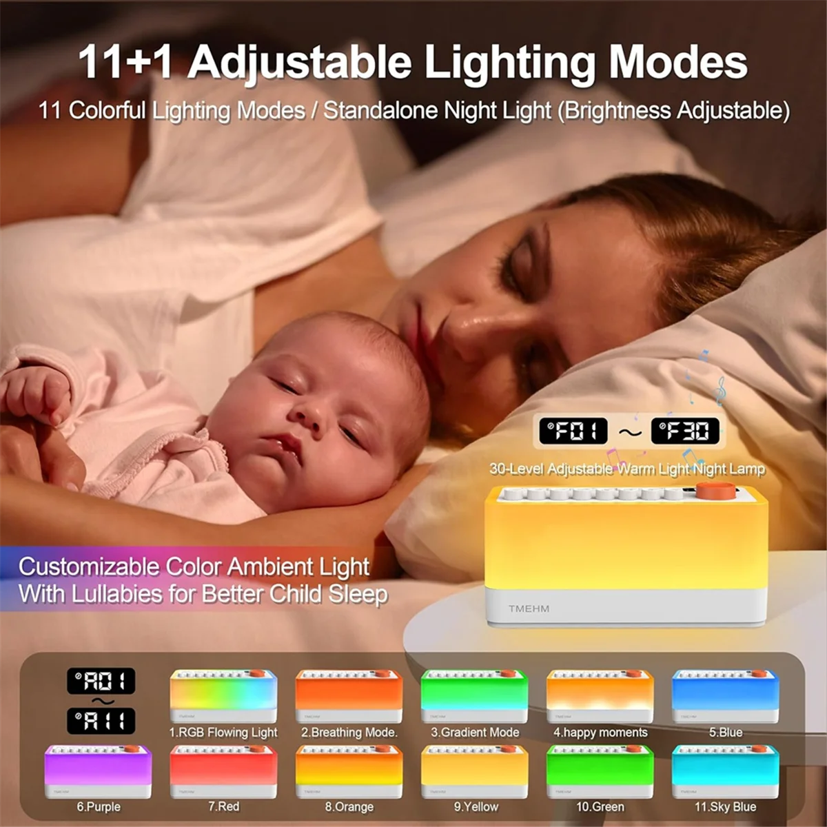 BOFO White Noise Sleep Sound Machine with 8 Nature Sounds, Portable Bluetooth Speaker, 12 Colors Night Lights