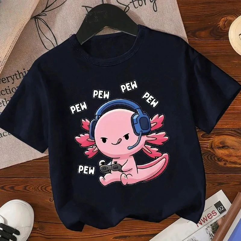 Axolotl Kawaii T Shirt Kid Summer Fashion T Shirt Children Streetwear Boba Axolotl Anime Casual Child Clothing Bithday Tshirts