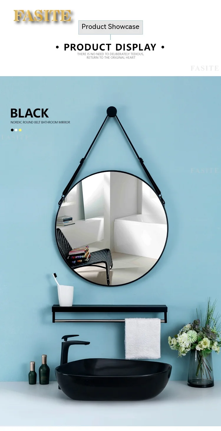 Description Picture 6 of itemNordic Bathroom Mirror Round Wall Mount Mirror Hanging Ornament Salon Bathroom Decor Mirror Safety Explosion-proof