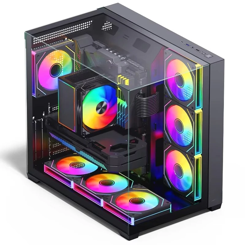 Lüfterloses Neues Design CS015 Pro Hochleistungs-PC-Gehäuse mit Vollansicht aus Gehärtetem Glas für ATX / M-ATX / Mini-ITX