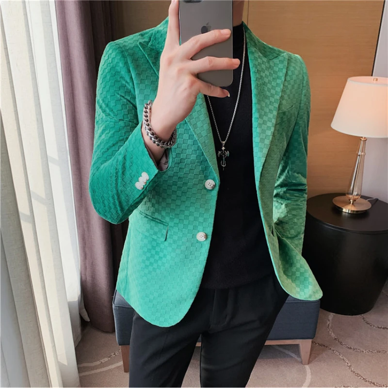 

Autumn Winter Jacquard Woven Men's Suit Jacket Fashion Slim Fit Casual Business Blazers High-quality Wedding Groom Dress Coats