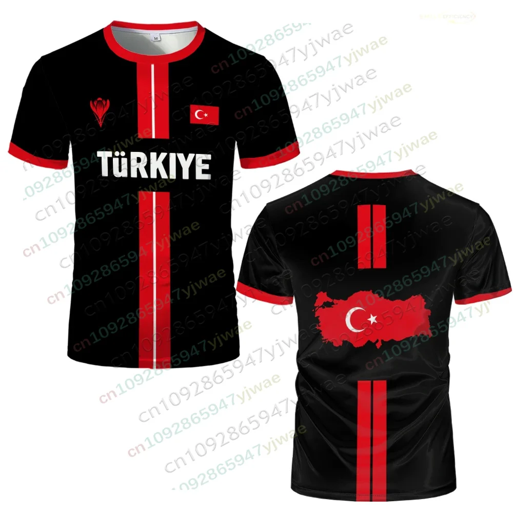 Maglia da Calcio della Turchia Traspirante ad Asciugatura Rapida, T-shirt Sportiva a Maniche Corte con Bandiera Turca Stampata in 3D, Moda Casual per Uomo - Image 2