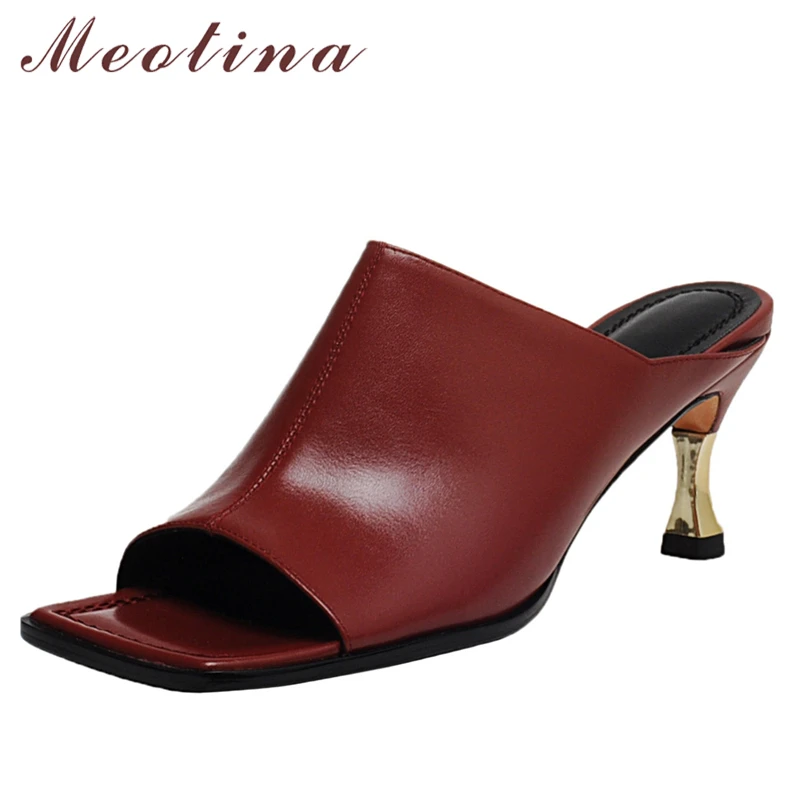 

Meotina Genuine Leather Sandals Women Shoes Square Toe Footwear Summer Fashion High Heels Sandals Lady Black Snake Pattern 42