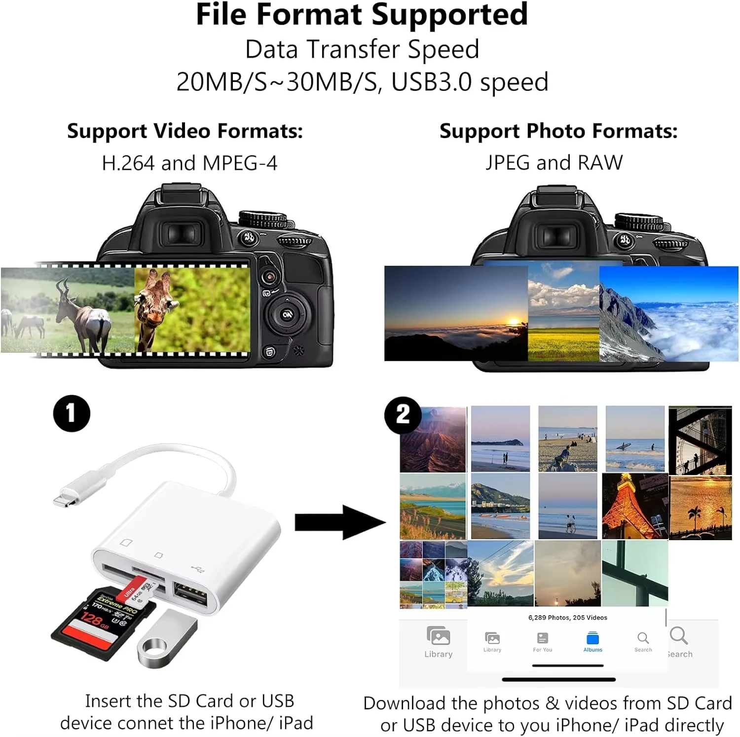 3 in 1 Lightning Adapter to SD TF Card Reader For iPhone 14 13 12 11 Pro Max Camera Memory OTG Adapter For Huawei Xiaomi Samsung