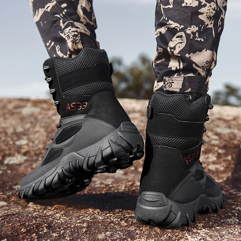 CABLVYU Men Military Boots Army Tactical Boots Outdoor Waterproof Cow Suede Work Men Ankle Boots Hiking Safety Shoes