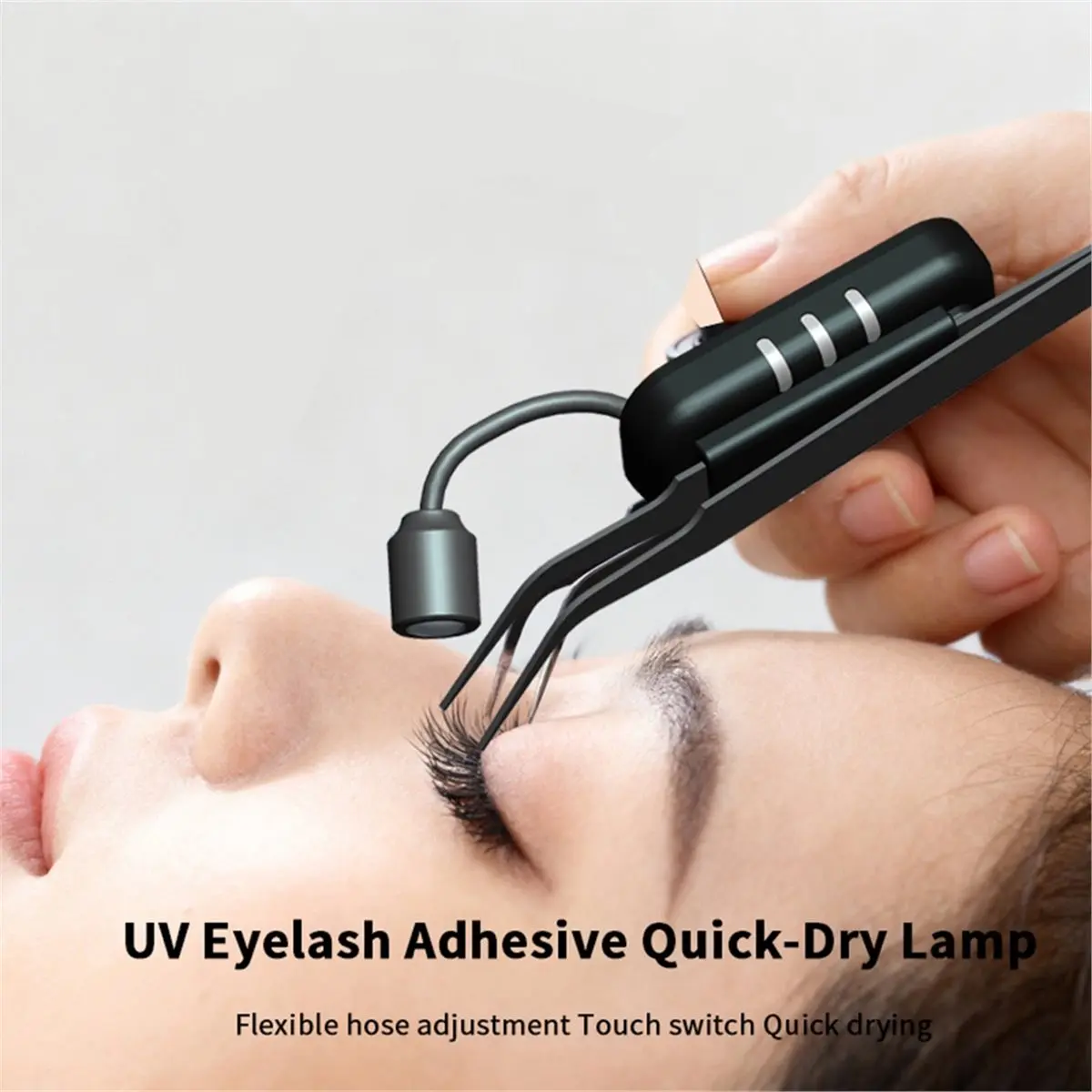 A10R 1W LED 속눈썹 핀셋(UV 라이트 포함), 터치 스위치 속눈썹 연장 램프, 속눈썹 연장용 빠른 경화 접착제(미국 플러그)