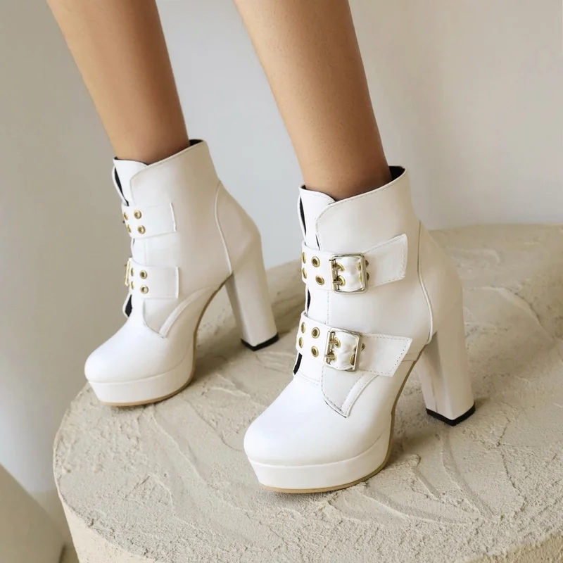 2023 New Winter Women Ankle Boots Pu Leather Ladies Faux Fur Lace-Up Short  Boot Fashion Platform Female Warm Plush Punk Shoes - AliExpress