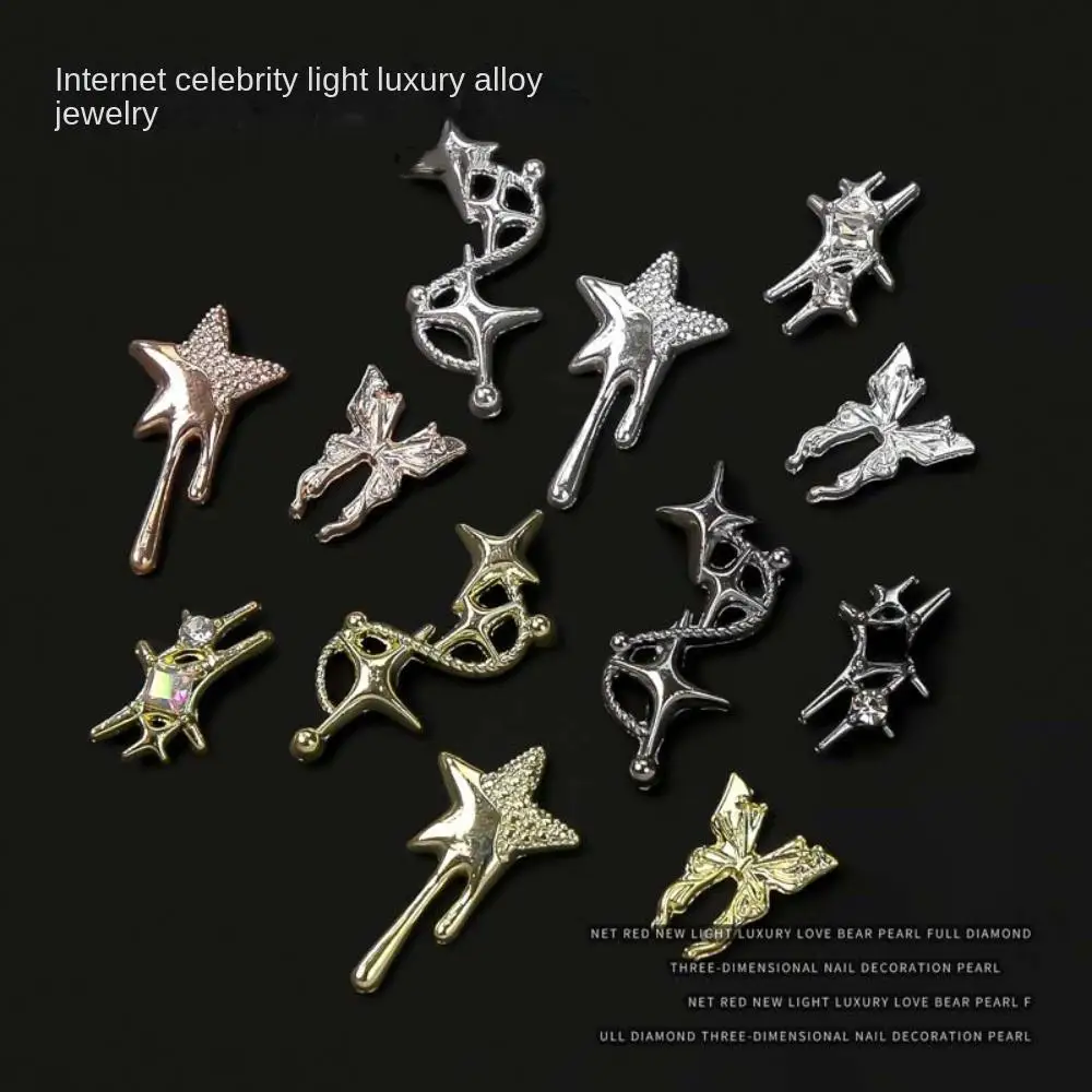 10Pcs/set DIY Nail Ornaments Alloy Star Nail Decorations Nail Rhinestones Punk Nail Art Charms Alloy Butterfly Nail Accessories