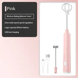 USB Rechargeable Handheld Electric Milk Frother and Foam Maker (Pink)