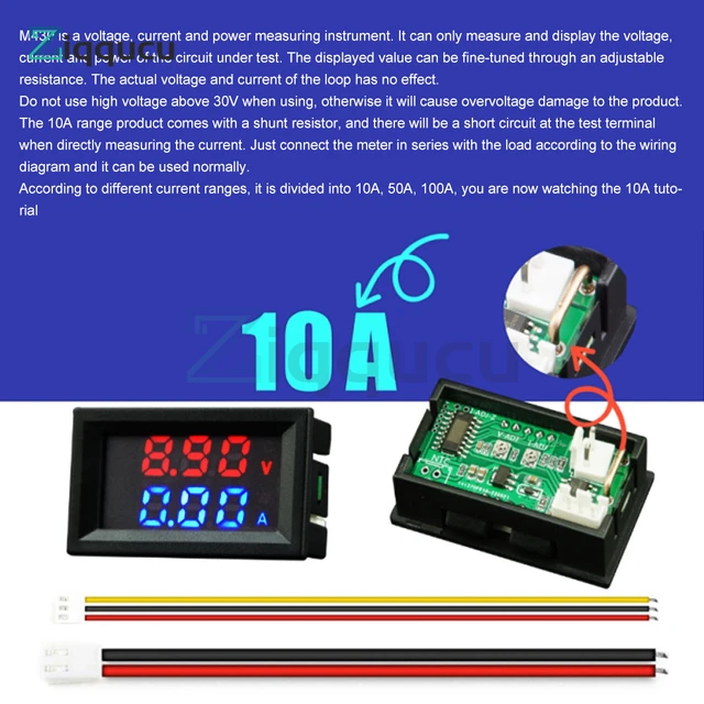 Voltmètre numérique M430 DC 4-30V, ampèremètre à double affichage,  détecteur de tension, panneau de mesure de courant, voltmètre, 10a, 50a,  100a - AliExpress