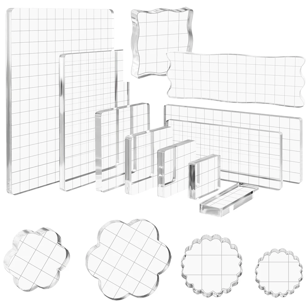 AssortedSizesClearAcrylicStampBlockKitwithGridLinesStamp