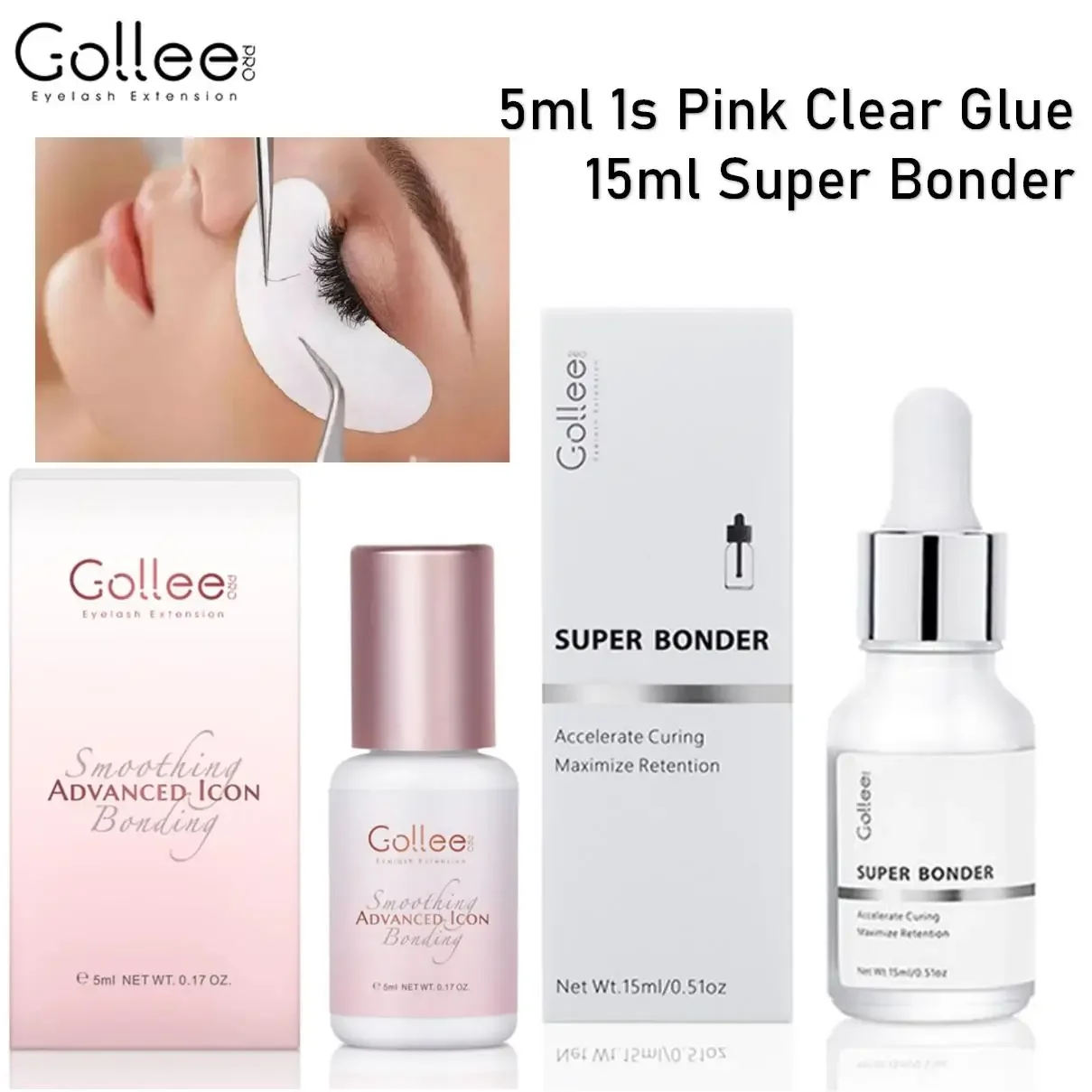 

Gollee Eyelash Extension Glue and Super Bonder for Lash Extensions Lash Seal Lock Glue Fume Reduce Irritation Longer Retention