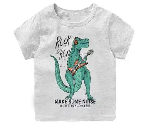 Boys Dinosaur T-shirts Cartoon Printed Girls Tees Children Tops Short-sleeve Clothes for Summer Kids Outfits Gray dinosaur