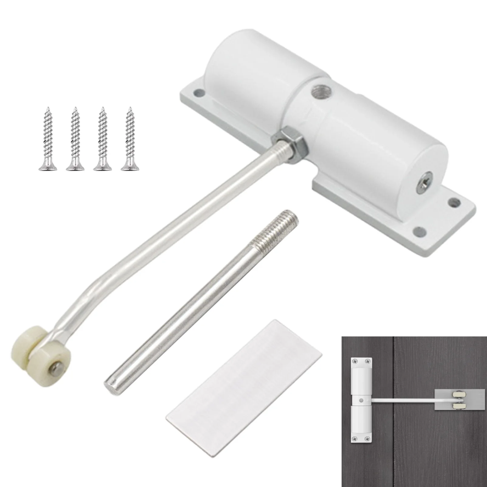 

Adjusting Rod Safety Screws Door Closer For Home Easy Install Silent Aluminum Alloy Automatic No Slam Simple Spring White