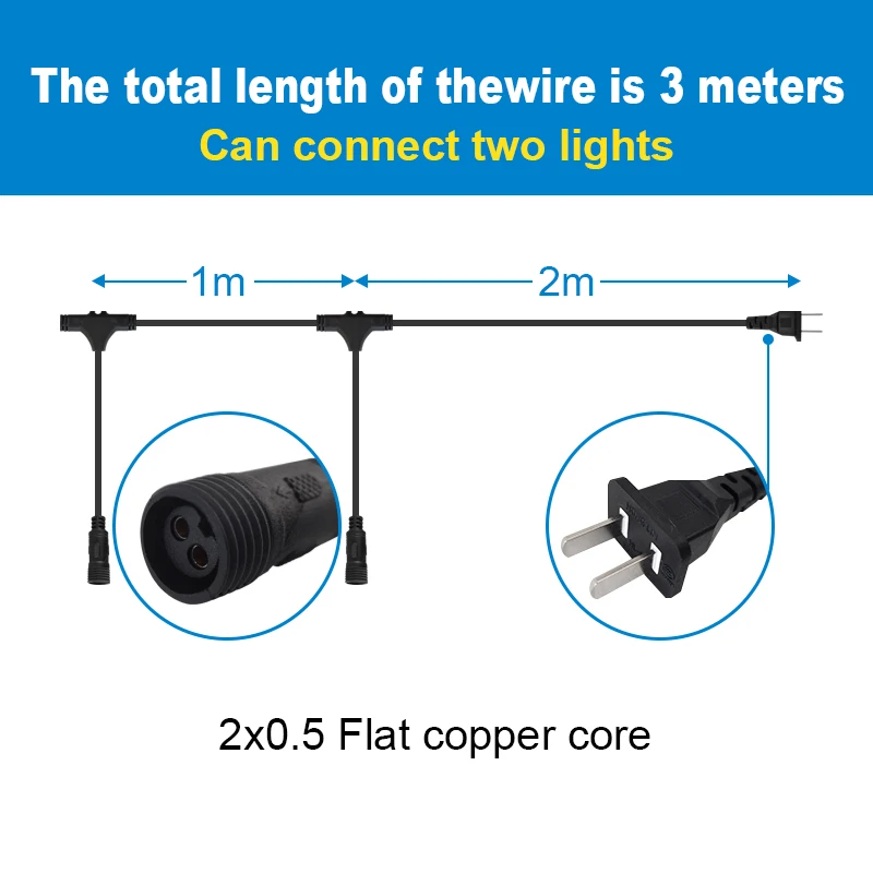 Black 3M US plug Power Cable with 2pcs female connectors Power Supply Wire Extension Cord