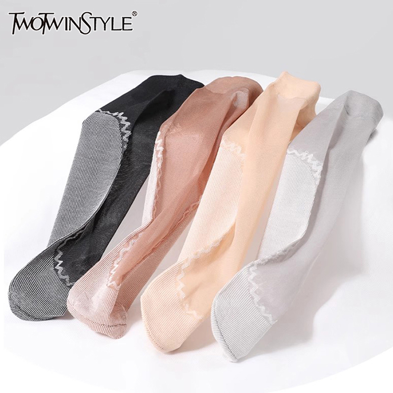 TWOTWINSTYLE Solid Minimalist Sheer Chic Soft Ultrathin Breathable Elastic Crystal Silk Socks Female Fashion Style New KWZ519268