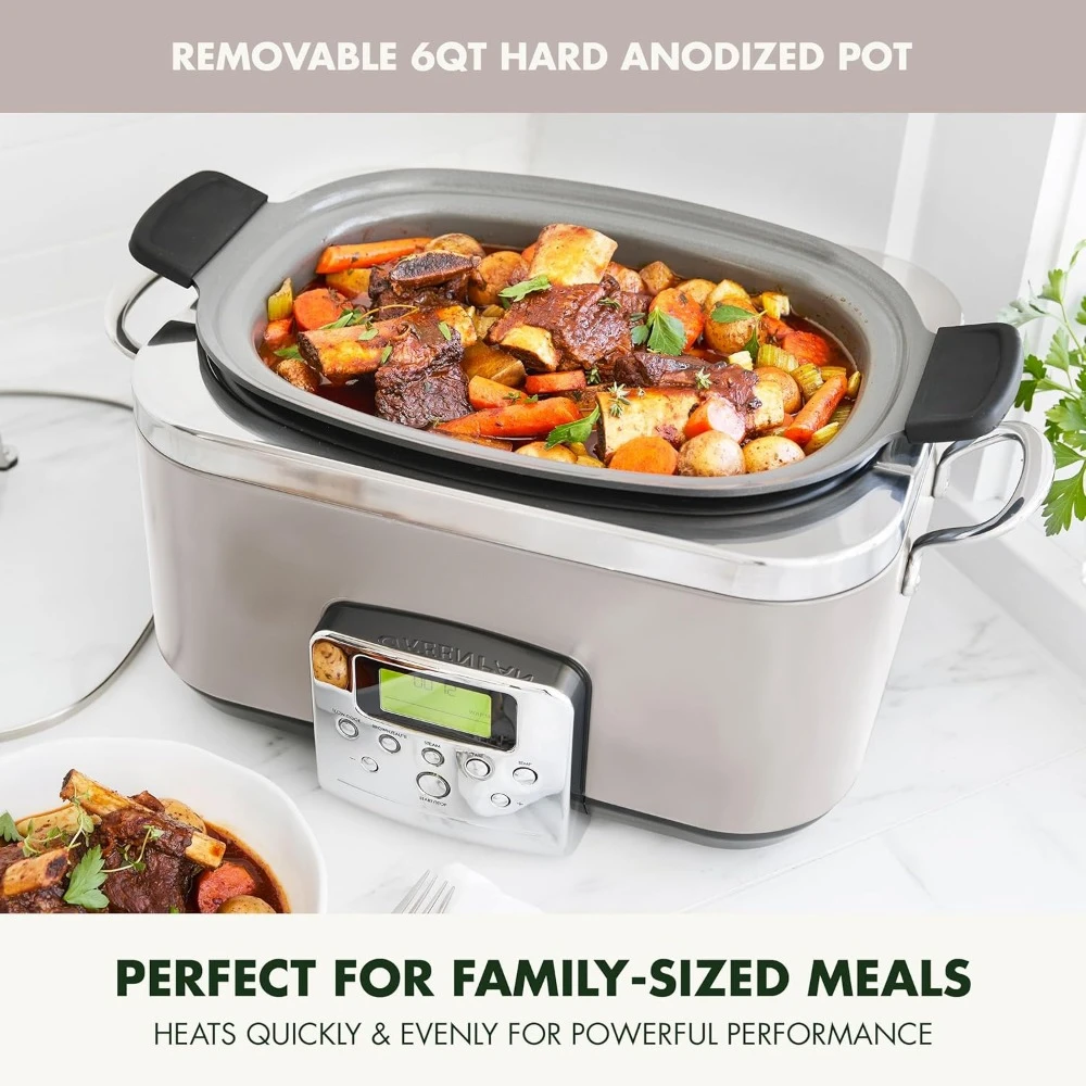 Programmable 6QT Electric Slow Cooker, Dishwasher Safe Lid & Removable Crock, Steam Basket, Roast, Clay 5