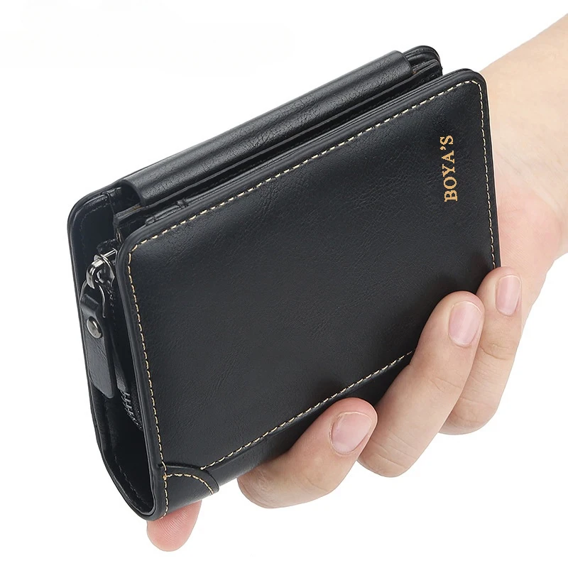 Vintage Hochwertige PU-Leder Herren Geldbörse Luxuriöse Kurze Brieftasche mit Reißverschluss Große Kapazität Münz- und Kartenhalter für Täglichen Geschäftsgebrauch