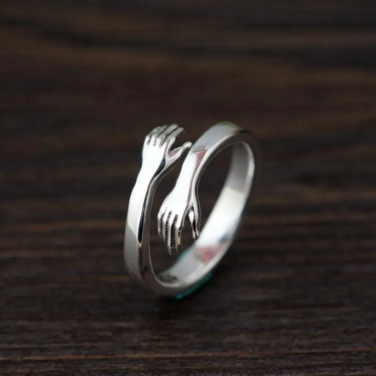 S925 Sterling Silver Love Hug Couple Rings Adjustable Opening Ring Women Men Lover Jewelry Anniversary Gifts