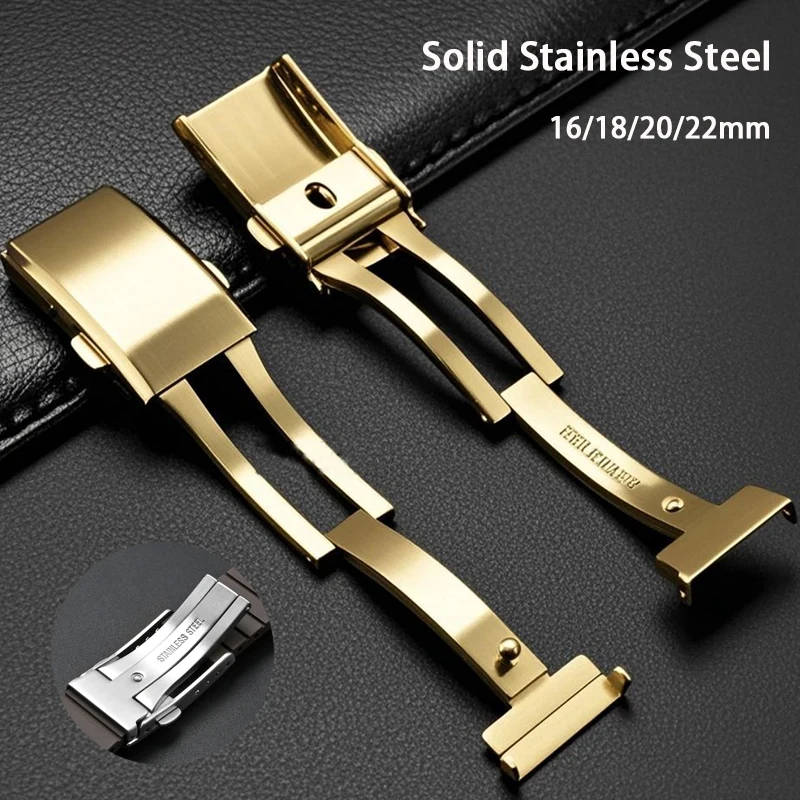 Solid 316L Gold Stainless Steel Watch Band Buckle with Double Lock Safety Clasp