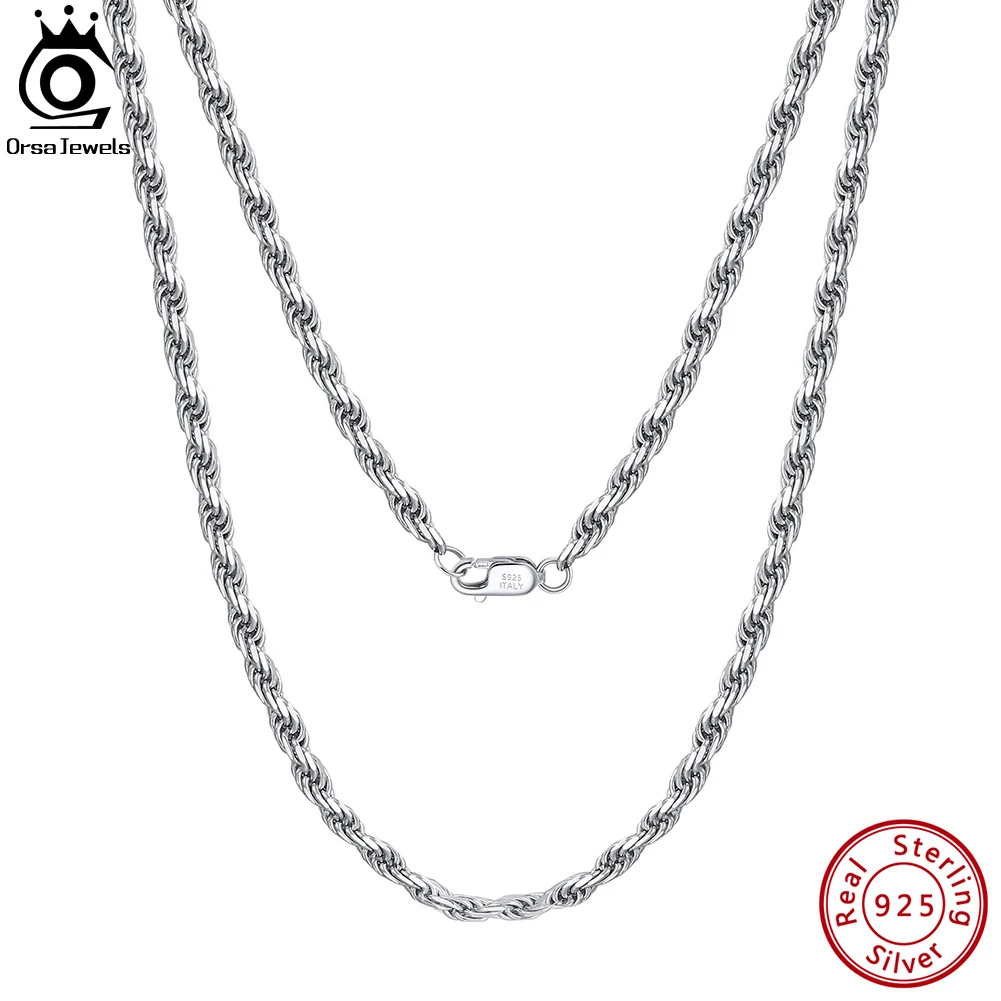 

ORSA JEWELS Italian Diamond-Cut Rope Chain Necklace 925 Sterling Silver 2.3/3.3mm Fashion Neck Chain for Women Men Jewelry SC29