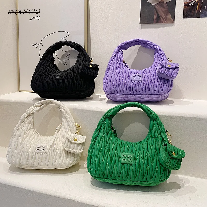 

Women's 2024 New Versatile Trendy Pleated Handbag with Minimalist Design, Fashionable Retro, Unique Solid Color Shoulder Bag
