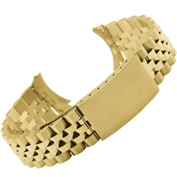 Elegant Curved End Luxury Stainless Steel Watch Band Bracelet - 21mm (Gold - no logo)