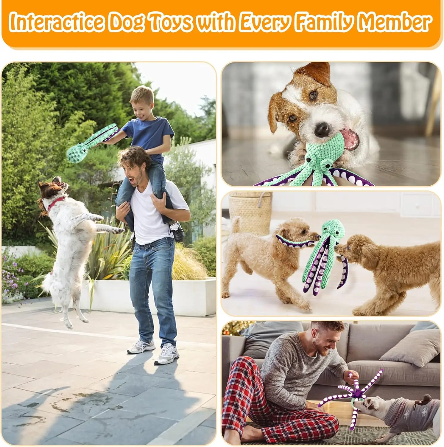 Large Squeaky Dog Toys- Plush Dog Toys with Soft Fabric for Small, Medium, and Large Dogs Daily Companionship, Training 4