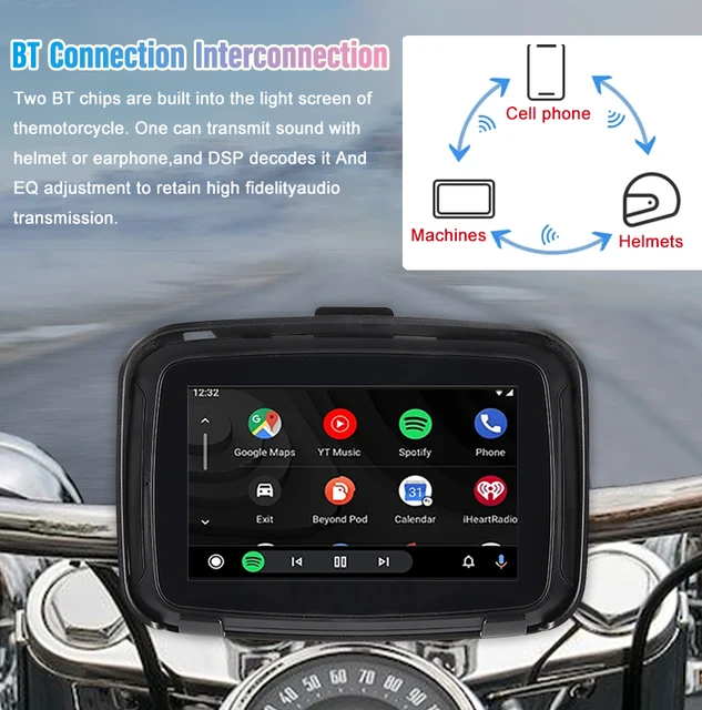 Display Moto CarPlay Android Auto - 6.25", Wireless, Impermeabile IP67