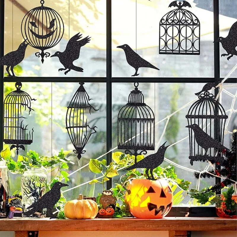 

Блестящий Черный ворон клетка Хэллоуин вечерние украшения для готического Хеллоуина Дерево Висячие украшения Ворон птица клетка баннер гирлянда