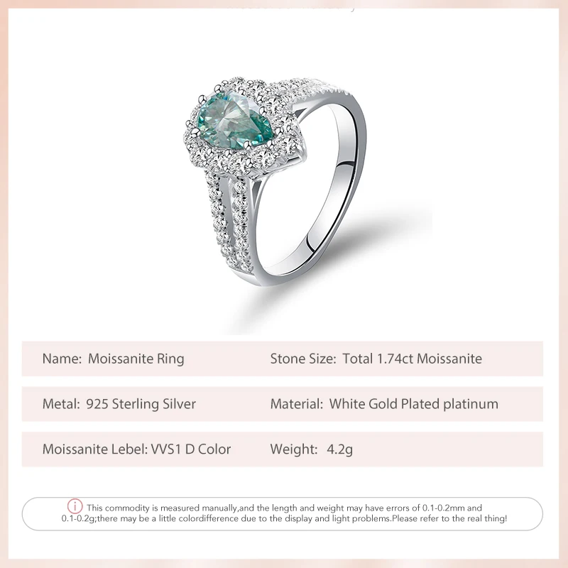Follow Cloud Pear Cut 5*8mm 1.74ct D Color Luxury Moissanite Ring 925 Sterling Silver Engagement Rings for Women Wedding Gift