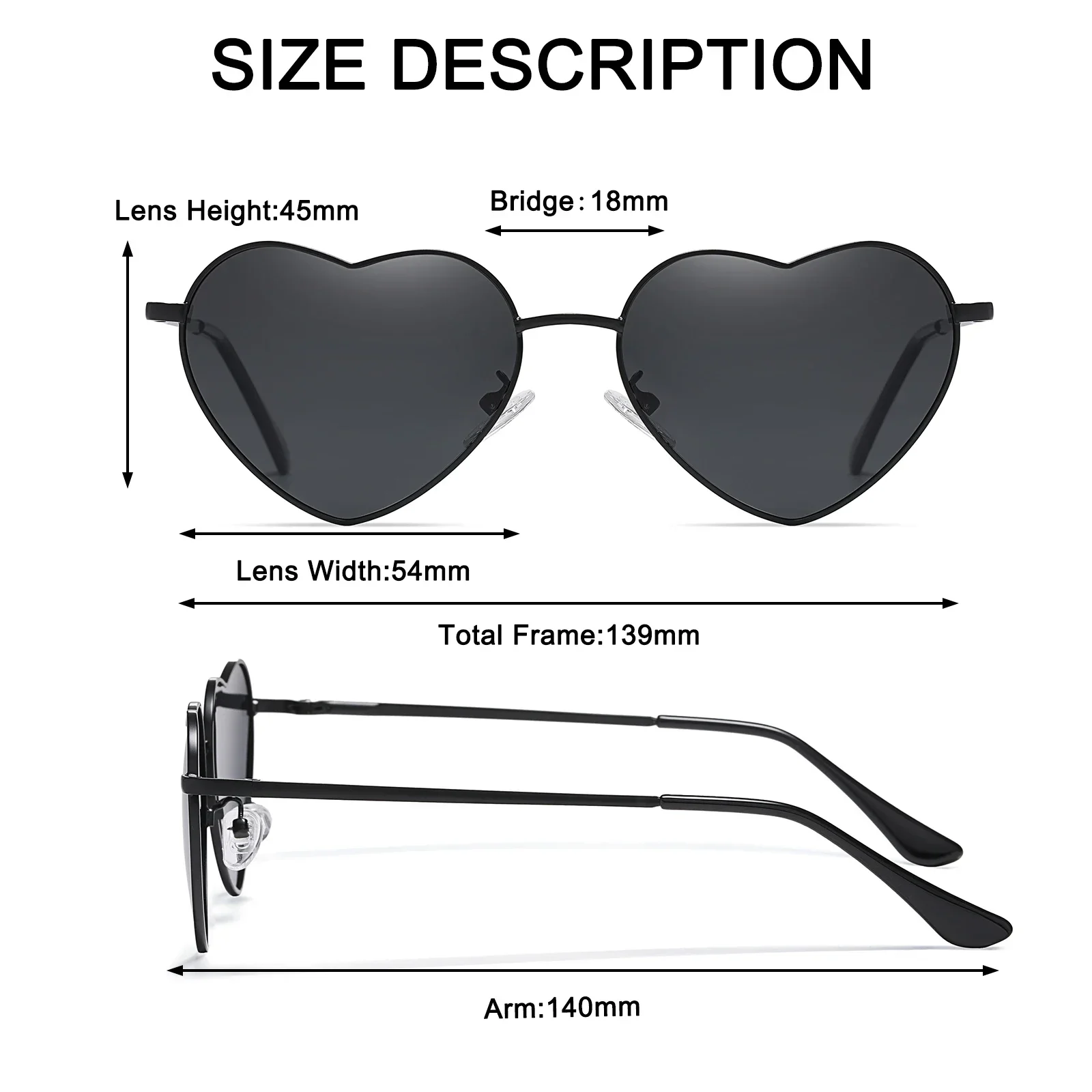 Retro Heart Shaped Sunglasses Fashion Polarized Sun Glasses