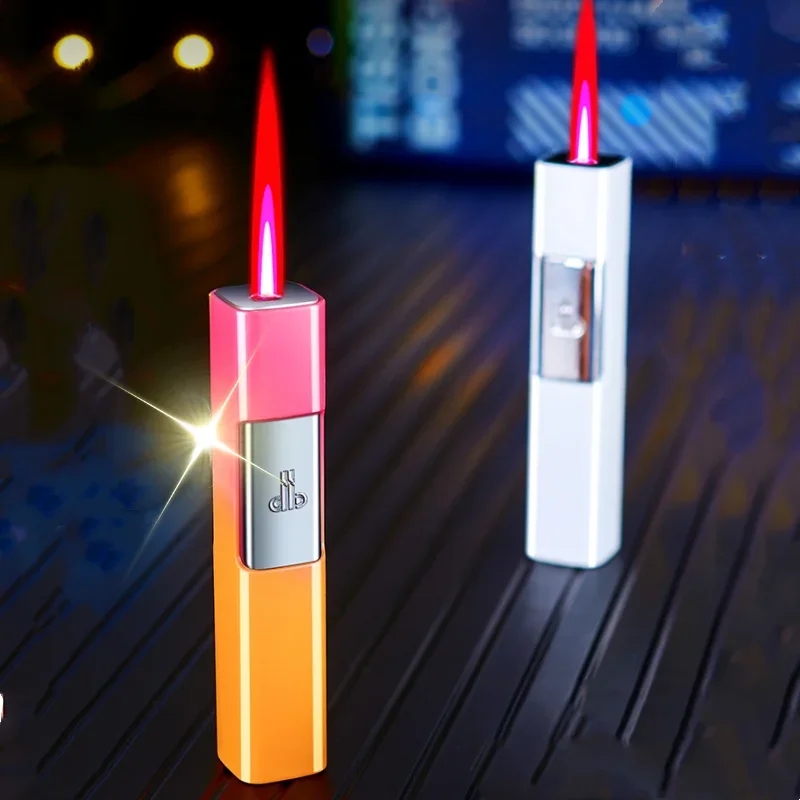 Mini Inflatable Windproof Butane Lighter Pink Jet Flame Luminous Cigarette Lighter Metal Electronic Lighters Smoking Accessories