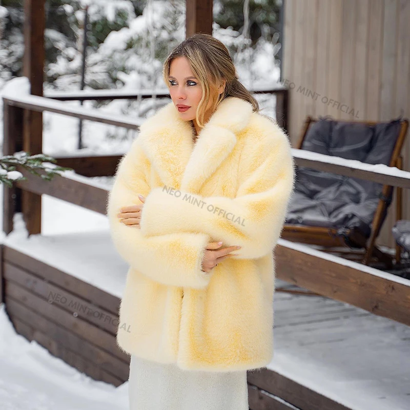Neo Mint Women Winter 2024 High Quality Luxury Faux Fur Coat Thicken Warm Overcoat Outerwear Hot Girls Solid Long Fox Fur Jacket 5