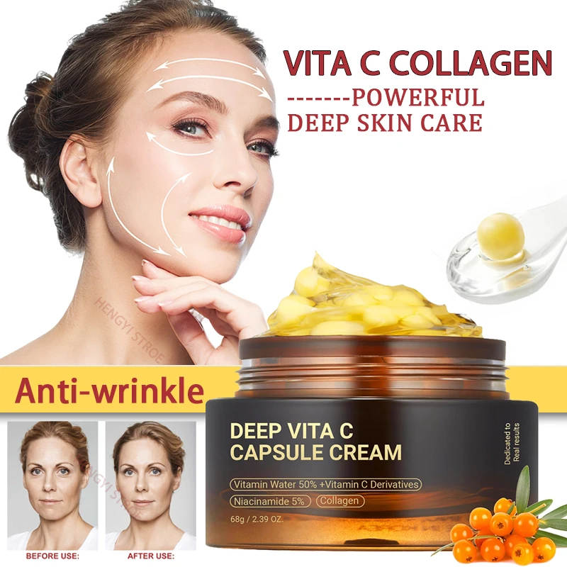 Anti Wrinkle Vita C Capsule Cream Collagen Face Anti Aging Gel Firming Repairing Fade lines Korean Skin Care Products 2.39 oz 1