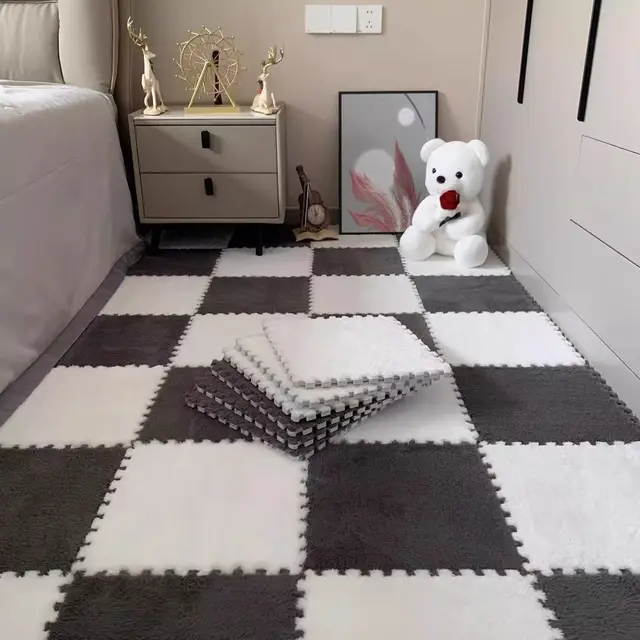 10Pcs 30*30CM Creative Plush Puzzle Foam Floor Mat Puzzle Carpet Warm Playmat Interlocking Exercise Tiles Fluffy Area Rugs 3