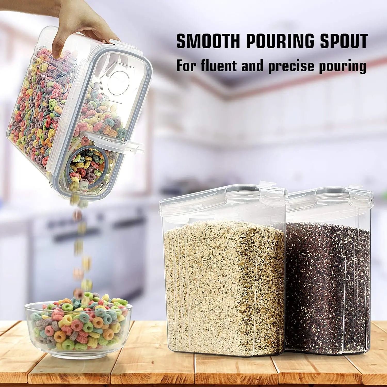 Cereal Storage Containers Set, Large BPA Free Plastic Airtight Food Storage Containers 4L /135.3oz for Cereal, Flour, Sugar, 6 P