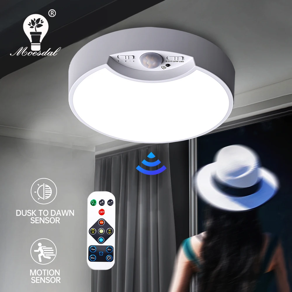 Luz LED de techo con Sensor de movimiento, recargable por USB con