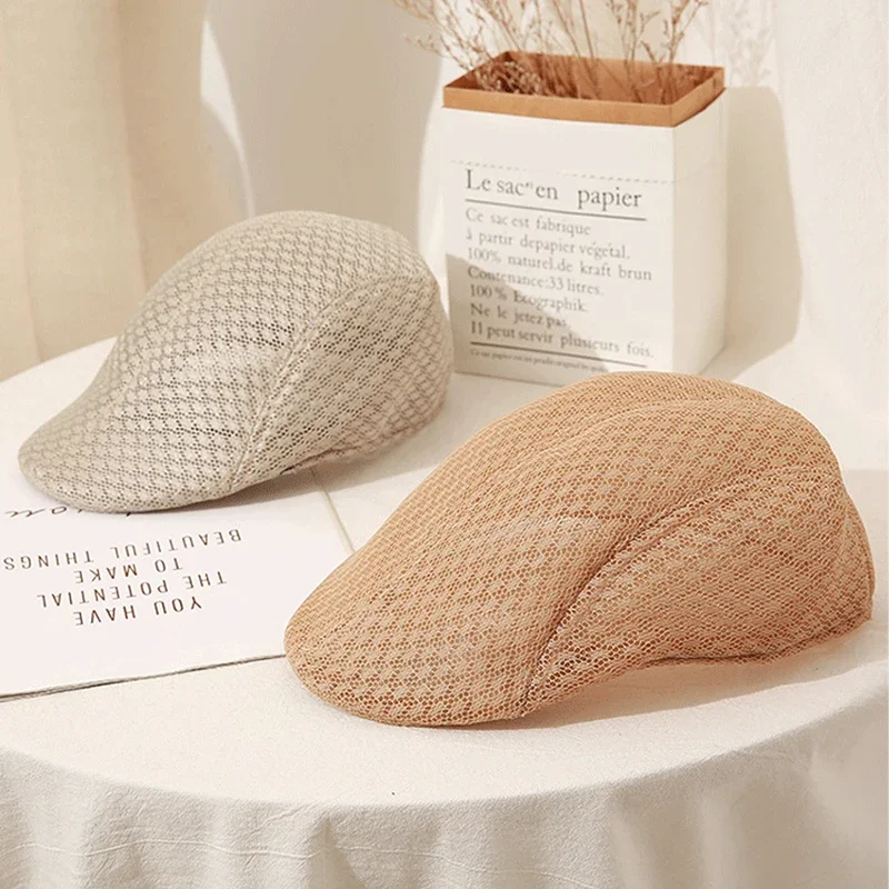 Summer Breathable Berets Men Soft Cotton and linen Hat Windproof Street Beret Hat Retro England Hats Peaked Painter Caps