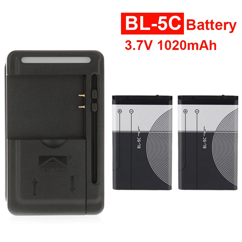 2 X Bl-5C Batteria Del Telefono Mobile Per Nokia Bl 5C 1000 1100 6600 6230 1108 1112 1200 N70 N91 Batteria Di Ricambio Con Il Caricatore Usb