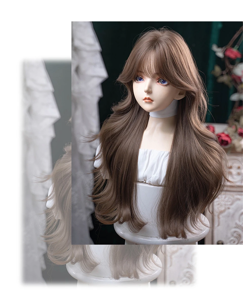 Brown Wavy Synthetic Hair Wig for Women with Bangs