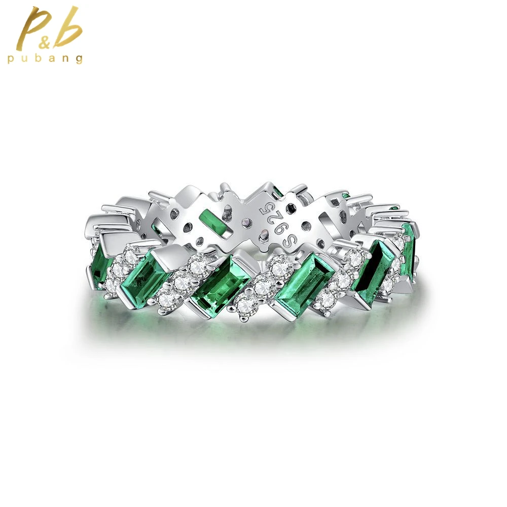 

PuBang Fine Jewelry Emerald Cut Diamond Row Ring Solid 925 Sterling Silver Created Moissanite for Women Party Gift Drop Shipping