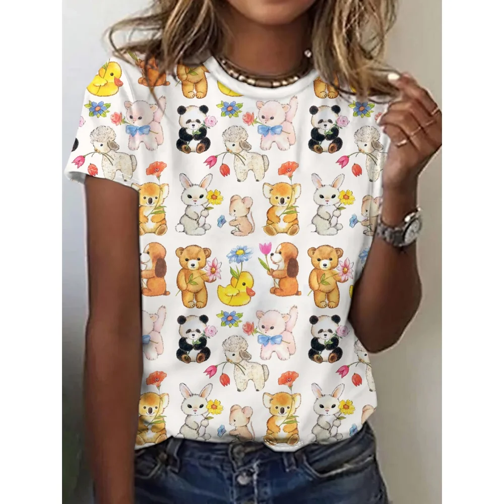 

Animal Women's T-Shirt Summer Fashion Short Sleeved Casual Top Breathable Micro Elastic O Neck T-Shirt Women's Clothing